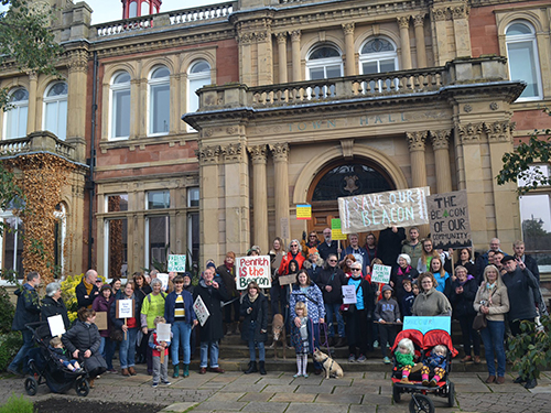 Infront of the council building